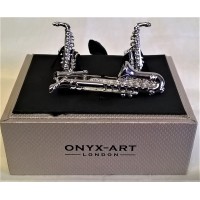 ONYX-ART CUFFLINK & TIE BAR SET – SAXOPHONE